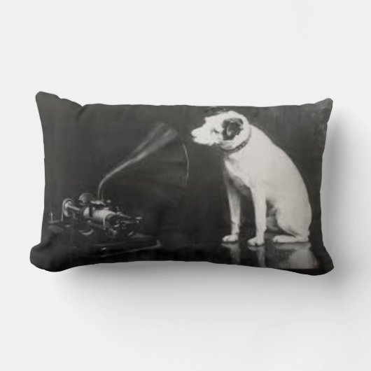 彼のマスターの声ヴィンテージ白黒 ランバークッション (正面)