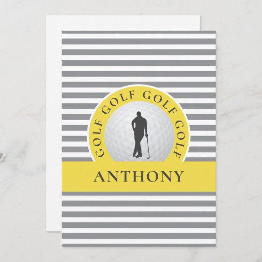 彼のモノグラムのゴルファーのためのゴルストライプフ ノートカード (正面/裏面)