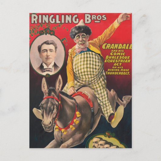 彼のラバでピエロを演奏するクランダル ポストカード (正面)