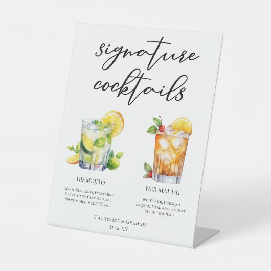 彼のラム酒のシグネチャーカクテルのメ結婚ニュー 台座サイン (正面)