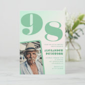 彼のレトロなグラデーション写真 98歳の誕生日 招待状 (スタンド正面)