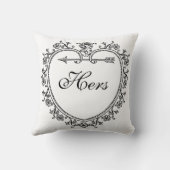 彼のヴィンテージのハートおよび彼女の物クッションの枕 クッション (裏面)