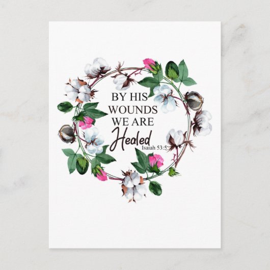 彼の傷によって私達はイザヤ53:5癒される ポストカード (正面)