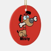 彼の口のオーナメントの骨を搭載する漫画犬 セラミックオーナメント (右)