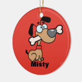 彼の口のオーナメントの骨を搭載する漫画犬 セラミックオーナメント (左)