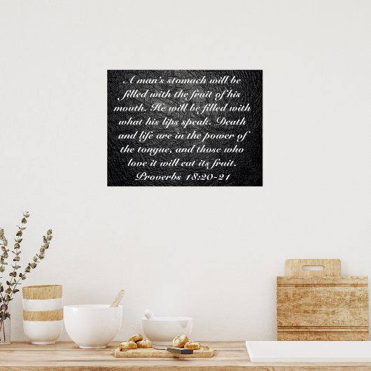 彼の口の聖書の果実の節の箴言18:20-21 ポスター (キッチン)