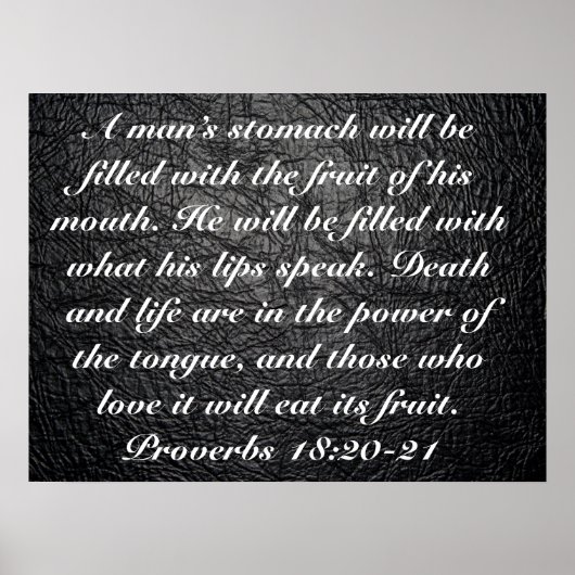 彼の口の聖書の果実の節の箴言18:20-21 ポスター (正面)