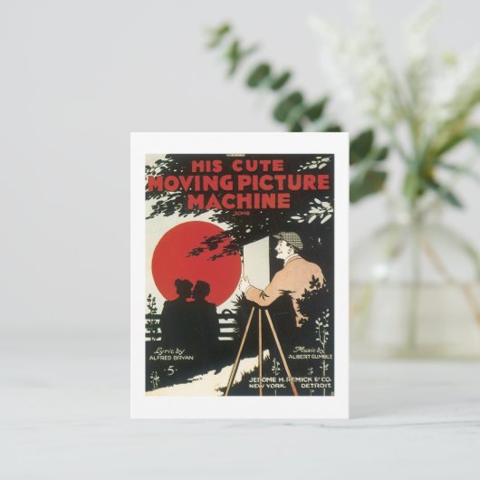 彼の可愛い動く写真機械ヴィンテージのソングブック ポストカード (スタンド正面)