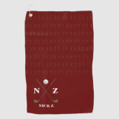 彼の名前とイニシャルの付いた濃い赤のゴルフタオル ゴルフタオル (正面)