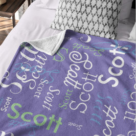 彼の名前のタイポグラフィペリウィンクル色 フリースブランケット