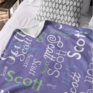 彼の名前のタイポグラフィペリウィンクル色 フリースブランケット