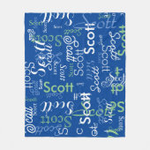 彼の名前タイポグラフィ深いブルー フリースブランケット (正面)