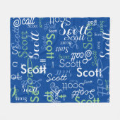 彼の名前タイポグラフィ深いブルー フリースブランケット (正面(横))