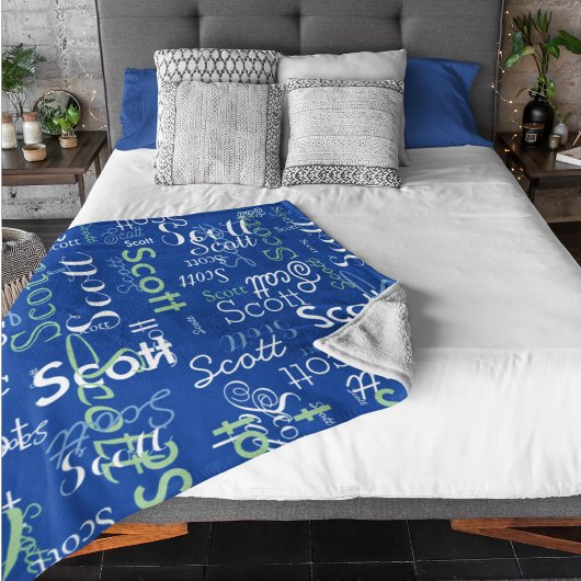 彼の名前タイポグラフィ深いブルー フリースブランケット