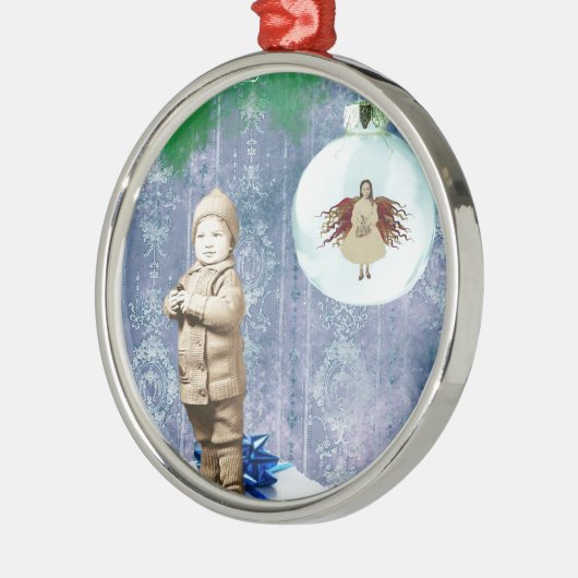 彼の天使のクリスマスの男の子 メタルオーナメント (左)