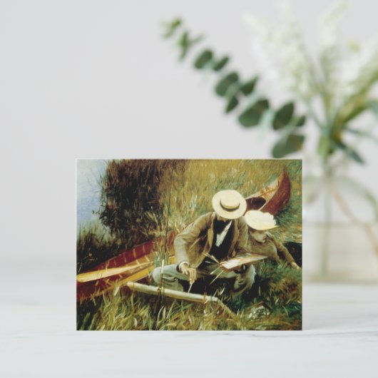 彼の妻とスケッチしているポールHelleu ポストカード (スタンド正面)