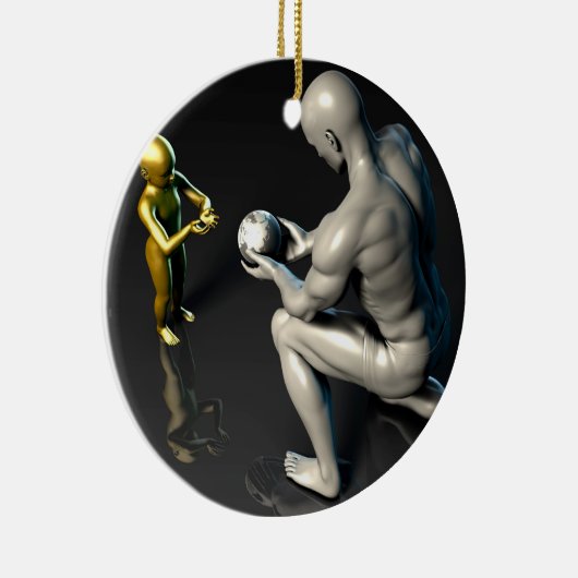 彼の子供か息子に知恵を与えている父 セラミックオーナメント (右)
