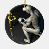 彼の子供か息子に知恵を与えている父 セラミックオーナメント (正面)