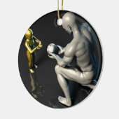 彼の子供か息子に知恵を与えている父 セラミックオーナメント (左)