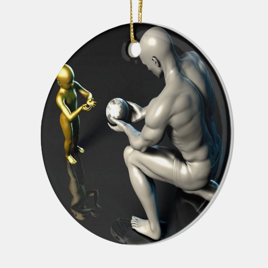 彼の子供か息子に知恵を与えている父 セラミックオーナメント (左)