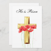 彼の復活した水色イースターレッドポピーIクロス 招待状 (正面/裏面)