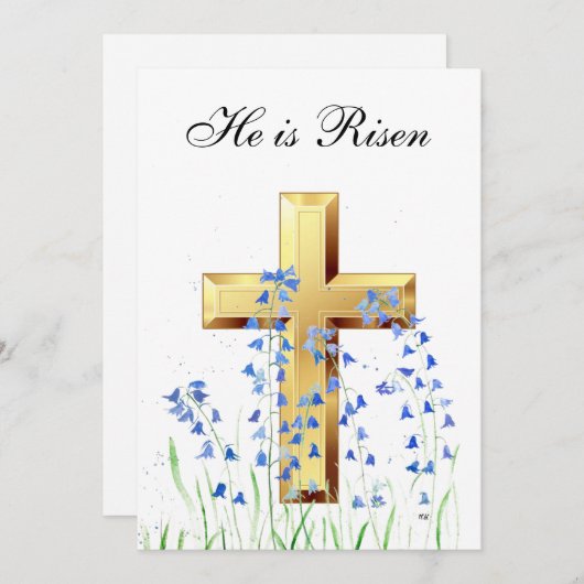 彼の復活ワイルドフラワーイースターブルーベルクロス 招待状 (正面/裏面)
