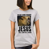 彼の怒鳴りを聞けユダTシャツのライオン、イエス Tシャツ (正面)