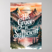彼の恵みは十分である – クリスチャンの壁画 ポスター (正面)