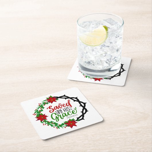 彼の恵救みクリスマスのリースで スクエアペーパーコースター (インサイチュ)