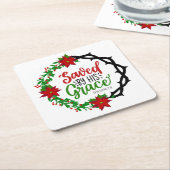 彼の恵救みクリスマスのリースで スクエアペーパーコースター (アングル)