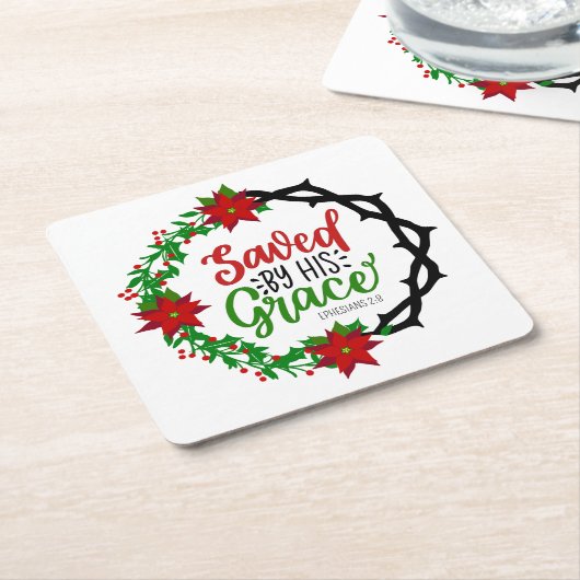 彼の恵救みクリスマスのリースで スクエアペーパーコースター (アングル)