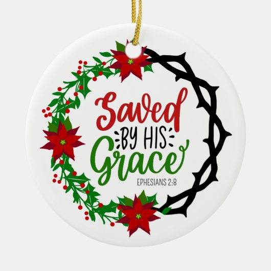 彼の恵救みクリスマスのリースで セラミックオーナメント (正面)