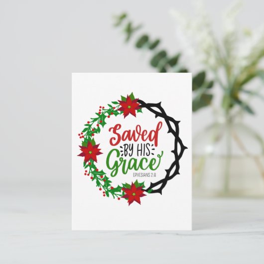 彼の恵救みクリスマスのリースで ポストカード (スタンド正面)