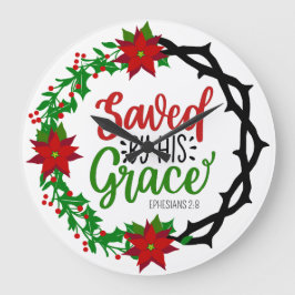 彼の恵救みクリスマスのリースで ラージ壁時計