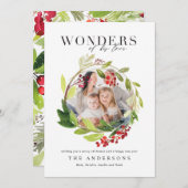 彼の愛の水彩画の冬のリースの驚異 サンキューカード (正面/裏面)