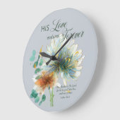 彼の愛は永遠に残る詩篇136フローラグレー ラージ壁時計 (傾斜)