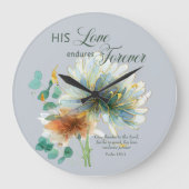 彼の愛は永遠に残る詩篇136フローラグレー ラージ壁時計 (正面)
