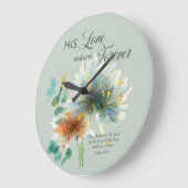 彼の愛は永遠に耐える詩編136フローラグリーン ラージ壁時計 (傾斜)