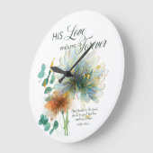 彼の愛は永遠に耐える詩編136フローラ白 ラージ壁時計 (傾斜)