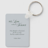 彼の愛は永遠に耐える詩編136聖なる書物、 経典グレイ キーホルダー (裏面)