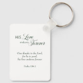 彼の愛は永遠に耐える詩編136聖なる書物、 経典ホワイト キーホルダー (裏面)