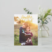 彼の愛疑問に思のスクリプトのクリスマス写真デザイン 箔シーズンポストカード (立ち正面)