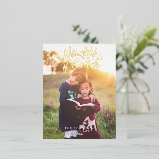 彼の愛疑問に思のスクリプトのクリスマス写真デザイン 箔シーズンポストカード (立ち正面)