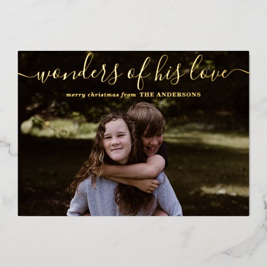 彼の愛疑問に思の写真のカスタムクリスマスの金ゴールド 箔シーズンカード (正面)