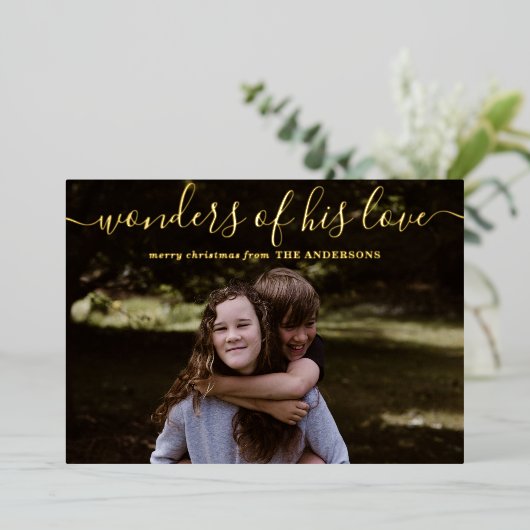 彼の愛疑問に思の写真のカスタムクリスマスの金ゴールド 箔シーズンカード (立ち正面)