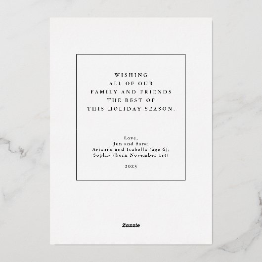 彼の愛疑問に思の4枚の写真クリスマスゴールドフォイルH 箔シーズンカード (裏面)