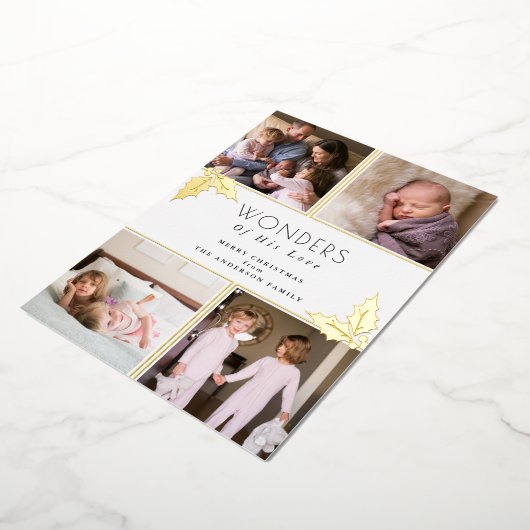 彼の愛疑問に思の4枚の写真クリスマスゴールドフォイルH 箔シーズンカード (回転した状態)