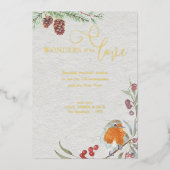 彼の愛疑問に思クリスマス・ロビンとパイン・金ゴールド 箔シーズンカード (正面)