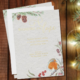 彼の愛疑問に思クリスマス・ロビンとパイン・金ゴールド 箔シーズンカード