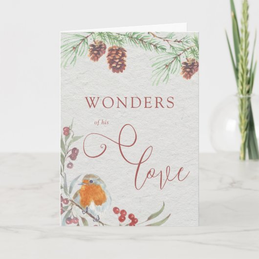 彼の愛疑問に思クリスマス・ロビンと松のコーン シーズンカード (正面)